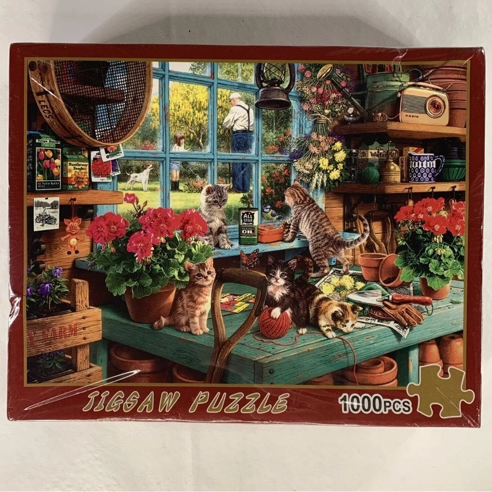 Windowsill Cat Garden Shed Jigsaw Puzzle 1000 Pieces NIB